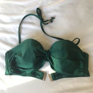 H&M Dark Green Strapless Padded Underwire Swim Top size 36B